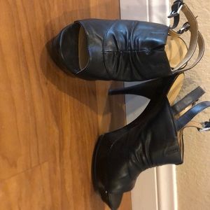 Black leather sling back